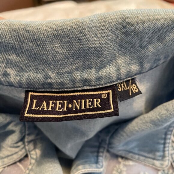 Plus Size Denim Dress Coastal Cowgirl Country Embroidered Blue Jean Button Sz 3X - Picture 13 of 15